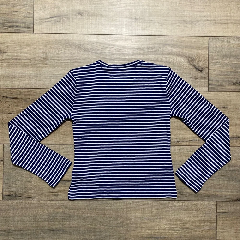 Vineyard Vines‎ Girls Long Sleeve Simple Tee Size M Striped Navy Blue White EUC